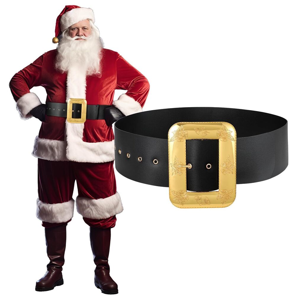 9892 Christmas Santa Claus Adults Wide Leather Belt - Black Pirate Belt
